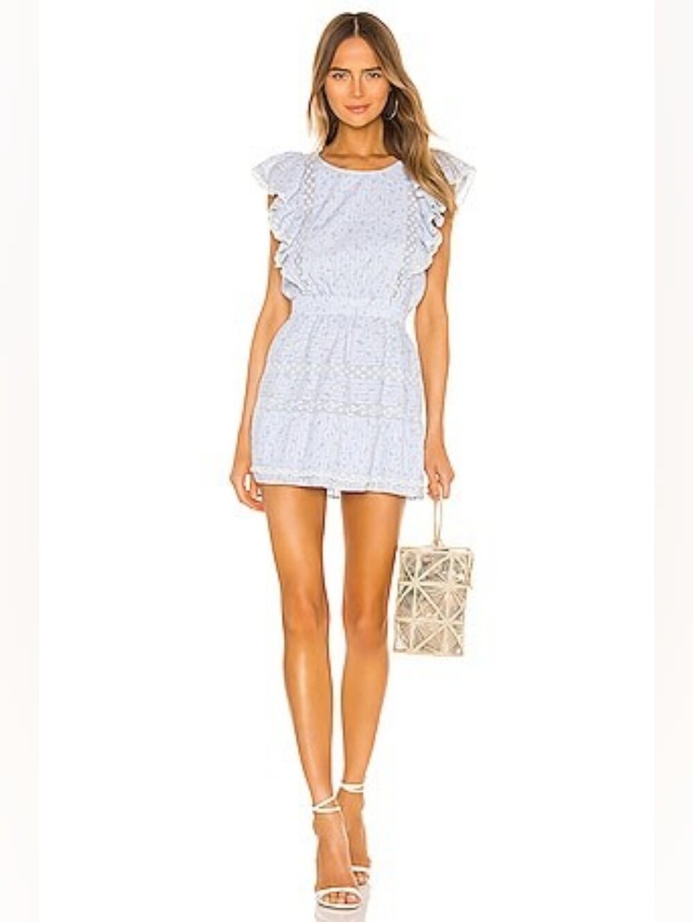 LoveShackFancy Powder Blue Ruffle Mini Dress